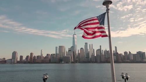 New York City Skyline with American Flag