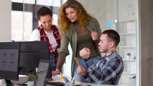 Business, Technology and People Concept - Creative Team or Designers Working On