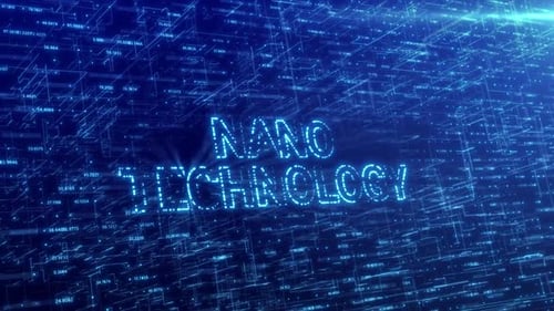 Nanotechnologie-Konzept über blaues futuristisches Technologienetzwerk mit digitalem Cyberspace-Hintergrund