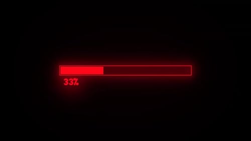 Red color loading bar animation . Processing 0 to 100 present.