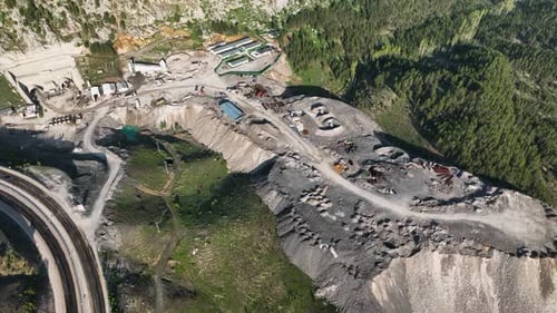 Tunnel Development in the Mountains Aerial View 4 K