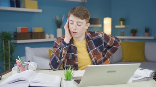 Young Adult with Aches At Laptop Desk