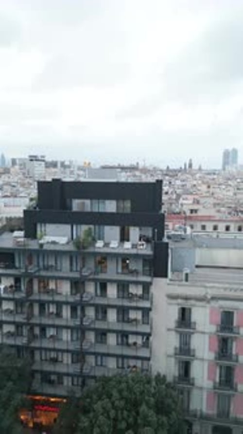 Aerial video over an urban scene in Barcelona, Catalonia, Spain.