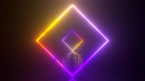 Neon Glowing Geometric Squares Rotating Loop Background