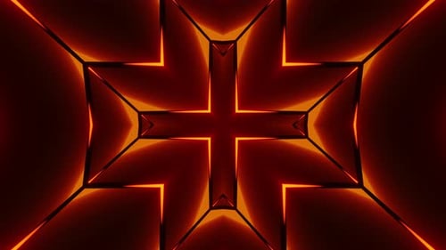 Red and black abstract design with star pattern. Kaleidoscope VJ loop