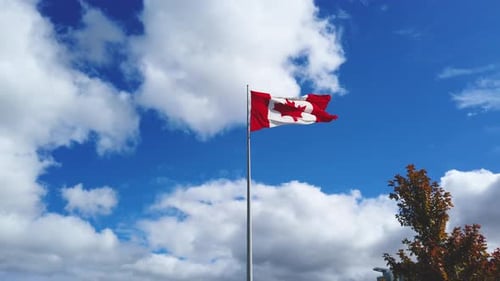 Canadian Flag Waving Proudly in the Wind