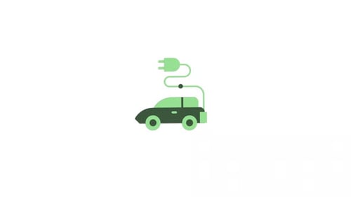 Flat Design Electric Car Charging Icon Animation