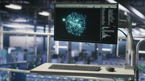 PC Monitors on Data Center Industrial Platform Displaying AI Hardware Status