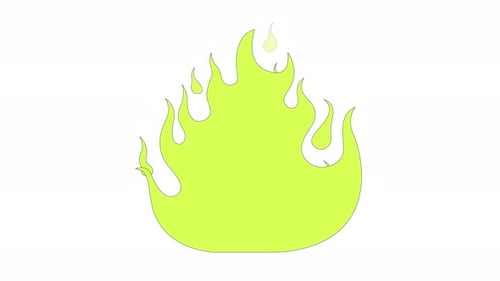 Neon green flame flickering 2D cartoon object animation