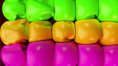 Vibrant Fluid Spheres Transforming into a Geometric Grid Animation