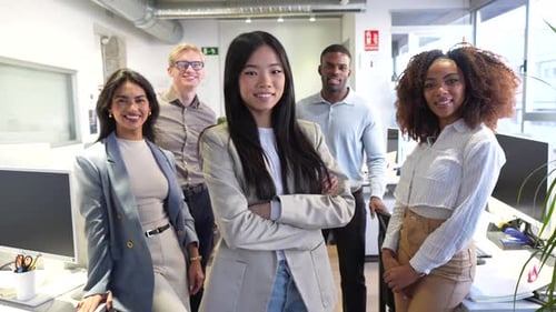 Confident Business Team Posing in Coworking Office