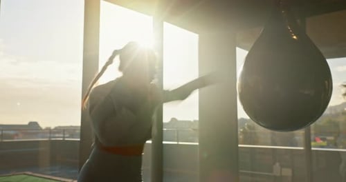 Boxing, woman and exercise workout in sport gym for healthy cardio competition