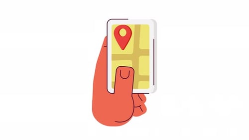 Opening map app on smartphone line 2D character hand animation