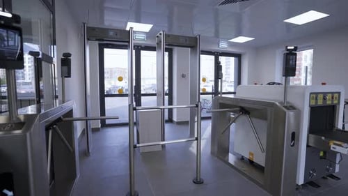 Modern Checkpoint Situated at Entrance to Building