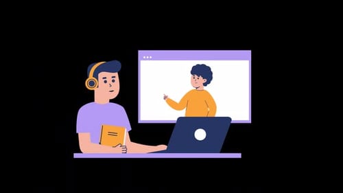 Flat Design Animation of Student Learning Online with an Instructor