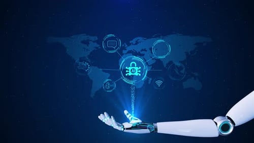 Futuristic Robotic Hand Displays AI Technology Icons