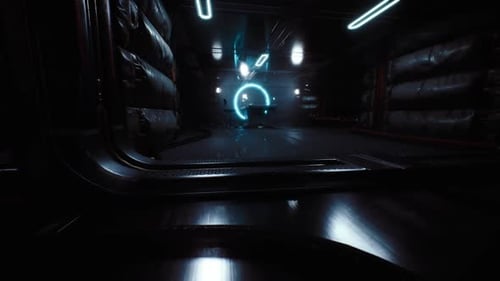 Futuristic Corridor Illuminated By Neon Lights in a Sci Fi Setting