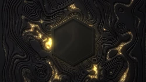 Abstract Gold Particles Flowing Hexagon Reveal