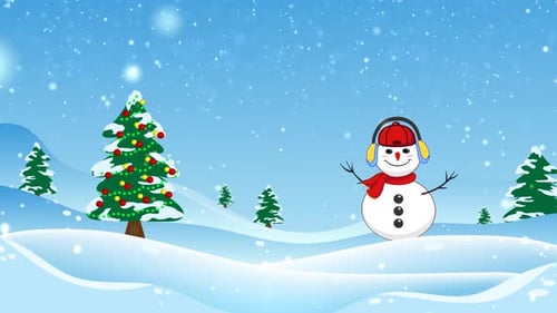 Animated Christmas Winter Scene with Snowman and Decorated Tree