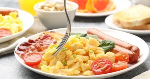 Classic Breakfast Plate: Eggs, Bacon, Sausage, Toast