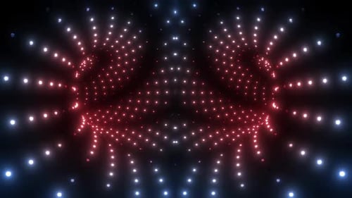 Dynamic light show tunnel with red and blue neon illumination effect