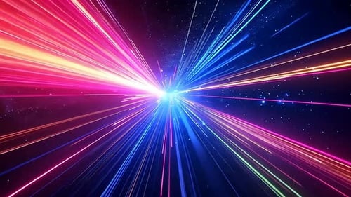 Explosion d'énergie cosmique rayonnant vers l'extérieur. Des faisceaux lumineux vibrants traversent une toile de fond spatiale sombre