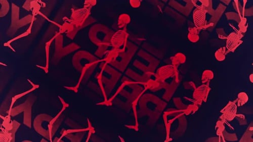 Les squelettes rouges dansent sur fond noir