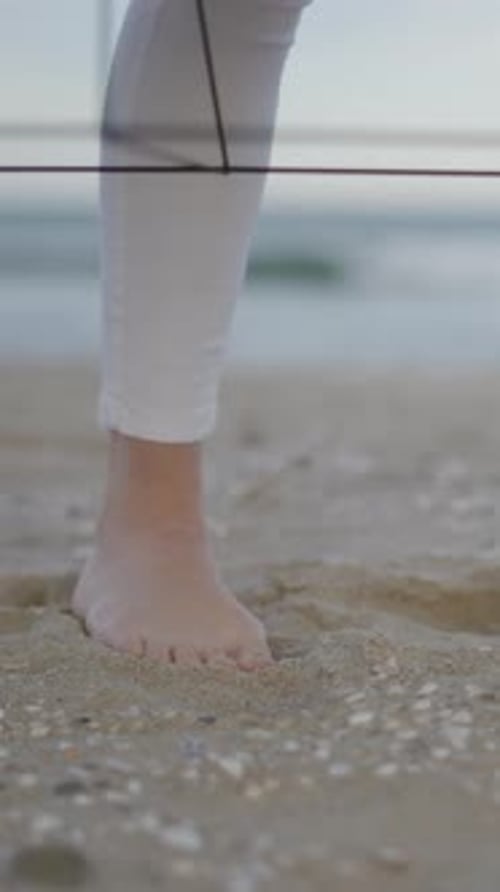 Feet of Unrecognizable Woman Standing Barefoot at the Beach Skin Touching the Sand Unrecognizable