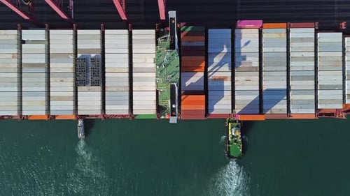 Port with Cargo Ship and Containers Import and Export