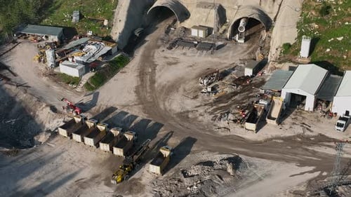 Tunnel Development in the Mountains Aerial View 4 K