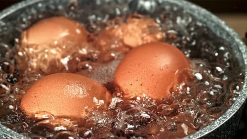 Eier in kochendem Wasser gefilmt mit einer Hochgeschwindigkeitskamera mit 1000 Bildern pro Sekunde
