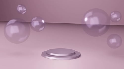 Pink Mockup with Podium for Cosmetics Creams Lotions White Round Stage Pedestal or Podium and Water