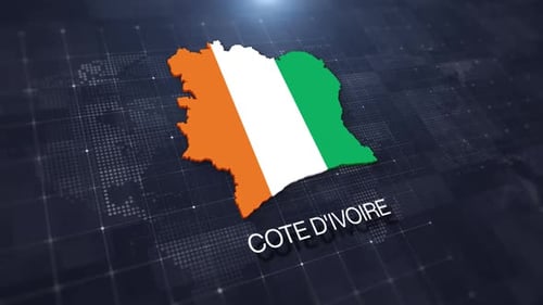 Cote d'Ivoire Country Map with Flag 3D Digital Animation