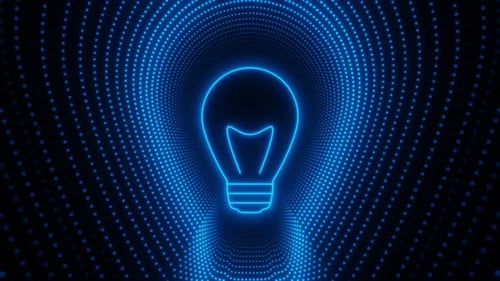 Blue Neon Bulb with Waves of Dots Loop Animation