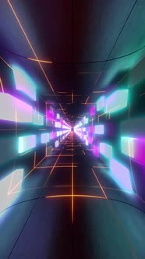 Un tunnel au néon brillant. Verticale