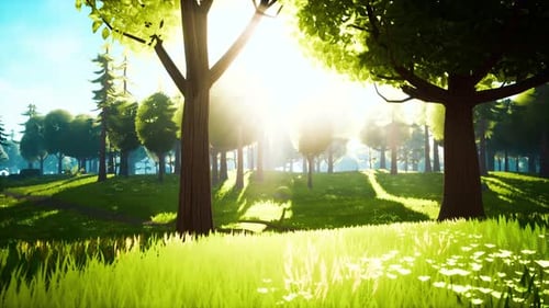 Cartoon Landscape with Hills and Forest