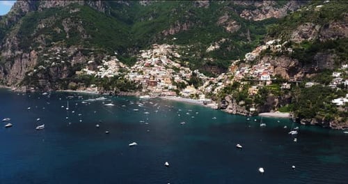 Spectacular Aerial View Above Positano, Amalfi Coast, Italy.