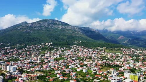Densely built low architecture of the city of Bar in Montenegro.