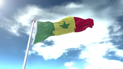 Senegal Flag Waving in Wind with Cloudy Sky Loop