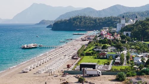 Aerial Video Beach Resort in Turkey with Long Coastline and Clear Sea