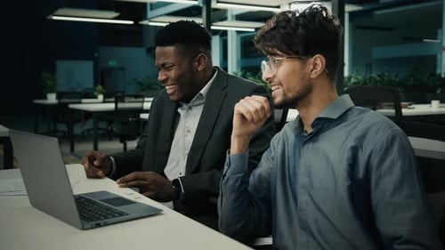 Two Businessmen Business Partners Office African American Man Client Talk with Indian Businessman