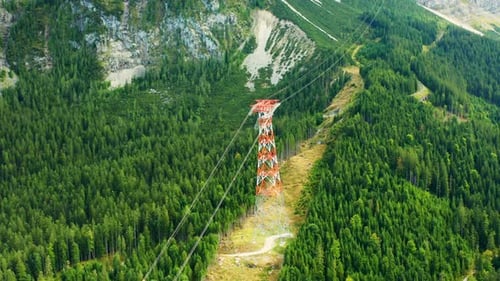 Aerial View of Power Tower in Mountain Landscape