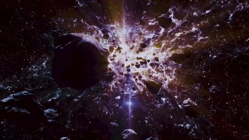 spaceship flying from galaxy explosion