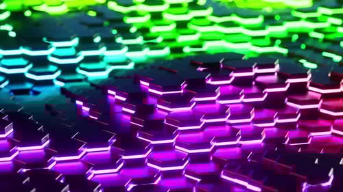 Pulsing Hexagon Grid Loop with Vibrant Neon Lights
