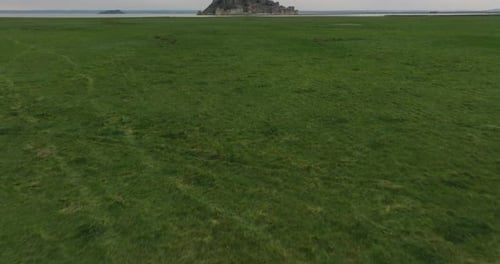 Aerial View Castle in the Water Mont Saint Michel Located in the Bay Where Normandy and Brittany