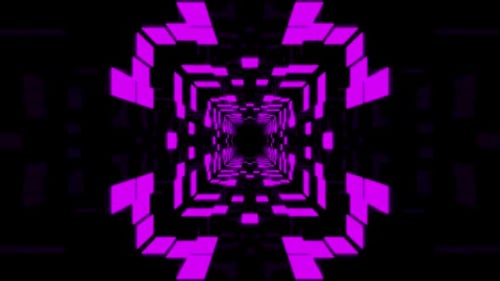 Abstract Purple Neon Glowing Tunnel Digital Art 3D Render Lights Square Infinite Perspective Backgro