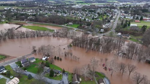 Aerial View of Flooded Suburban and Rural Landscape
