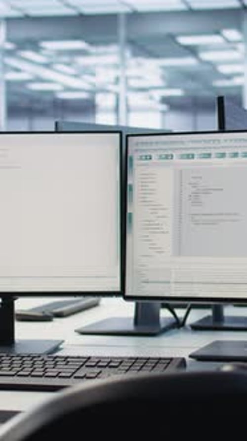 Close Up of Code Lines on Computer in Server Room for Machine Learning