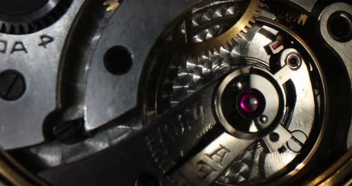 Close Up of Watch Gears and Mechanism