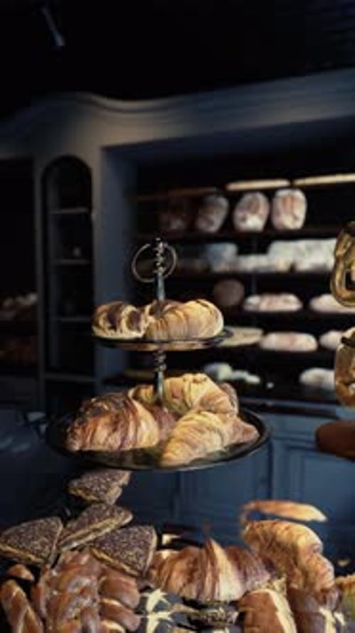 Assorted Baked Goods Display in Old Bakery